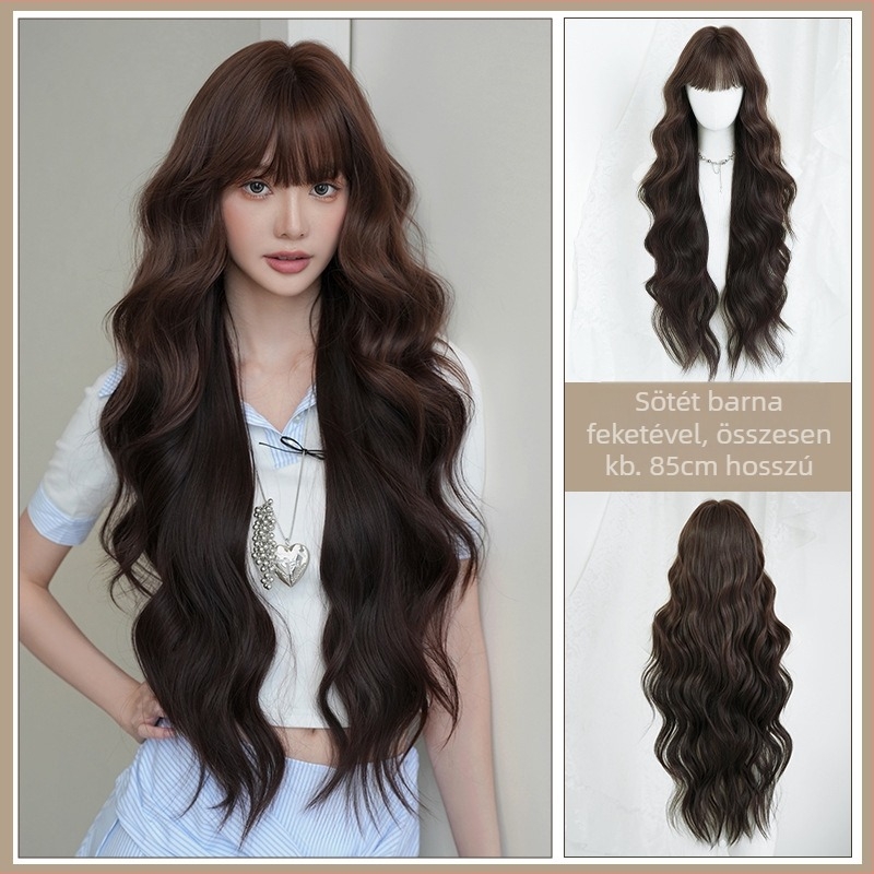 Hosszú göndör paróka magas hőálló szálakból, teljes fejfedés, egzotikus stílus.