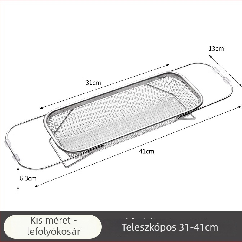 Rozsdamentes acél mosogatódrénkosár, teleszkópos lefolyóállvány edényekhez és evőeszközökhöz
