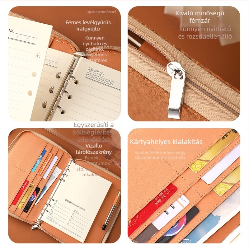 Kivehető lapokkal ellátott notesz cipzáros zsebbel, fényképek és bizonylatok tárolására, Dowling papír, 80 gsm, 50-100 oldal, logó nyomtatható