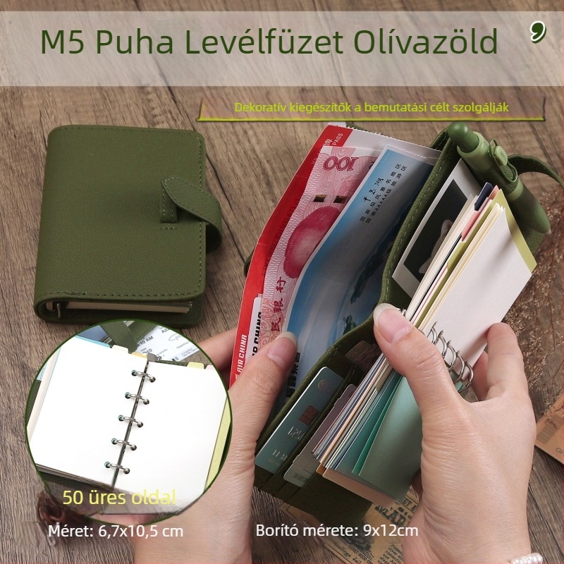 Jegyzetfüzet mesterséges bőr borítóval, szabadon levő lapokkal, cellulóz-alapú papír, kreatív dizájn