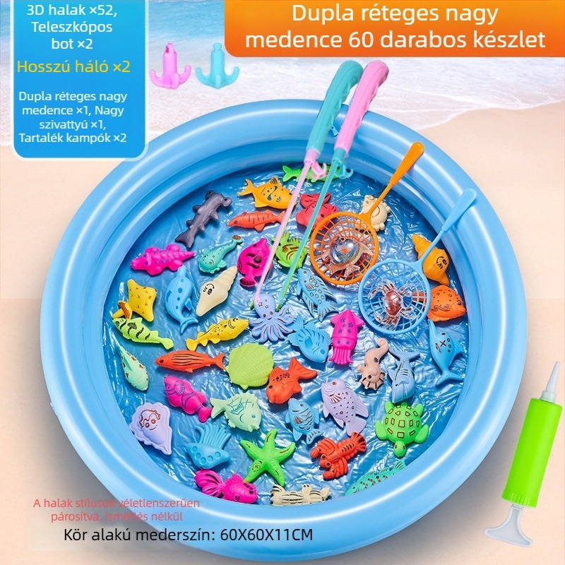 Mágneses indukcióval működő horgászjáték készlet, oktatási célú 4–6 éveseknek, fejleszti a kéz- szem koordinációt és a szülő-gyermek interakciót – Double Shell
