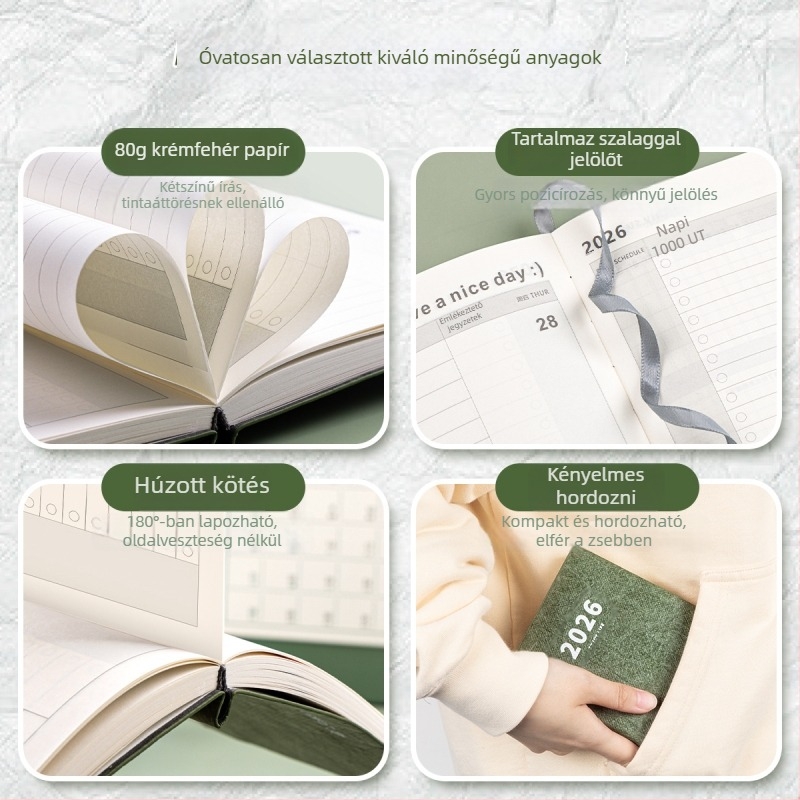 Notesz Four Seasons: hordozható zsebpláner a 2026-os évre, minimalist stílus, Dowling papír, 65 g, 100–200 oldal, kötés ragasztással és cérnával