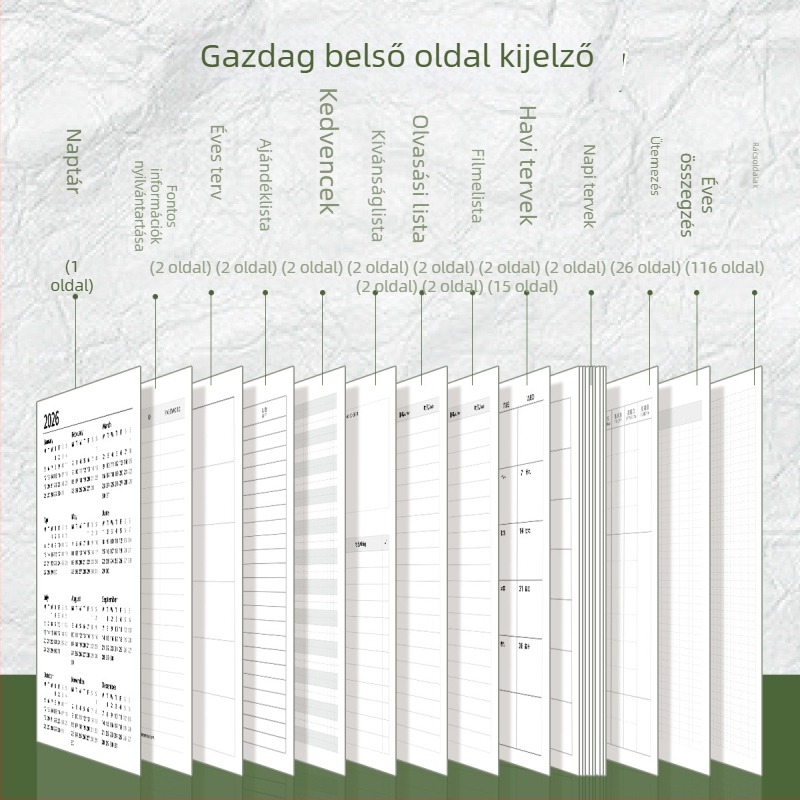 Notesz Four Seasons: hordozható zsebpláner a 2026-os évre, minimalist stílus, Dowling papír, 65 g, 100–200 oldal, kötés ragasztással és cérnával