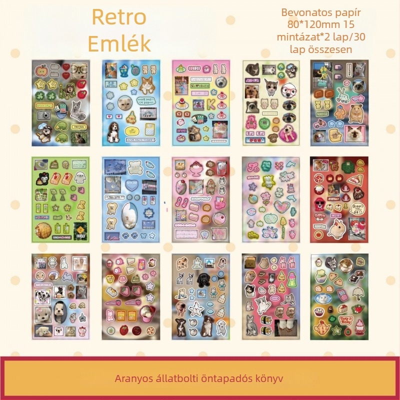 Kollázs matricás könyv antik stílusú motívumokkal, bevont papír, UV nyomtatás, unisex, Yu xian