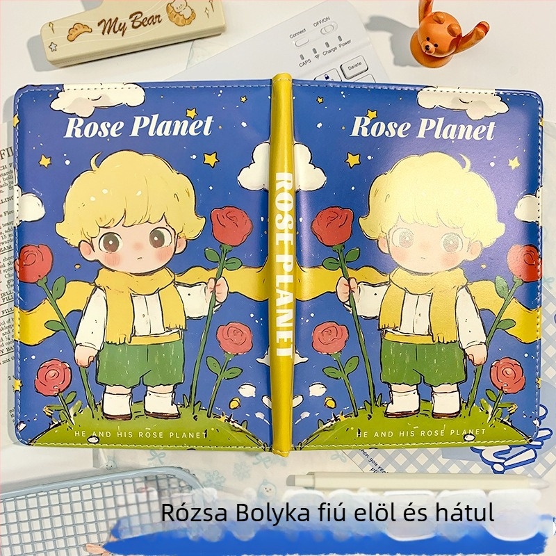 Jegyzetfüzet PU borítóval, ragasztott kötés, 100–200 oldal, cellulózalapú papír, rajzfilm-stílusú, aranyos