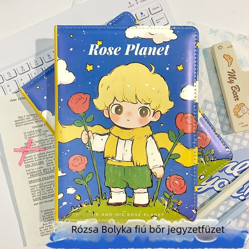 Jegyzetfüzet PU borítóval, ragasztott kötés, 100–200 oldal, cellulózalapú papír, rajzfilm-stílusú, aranyos