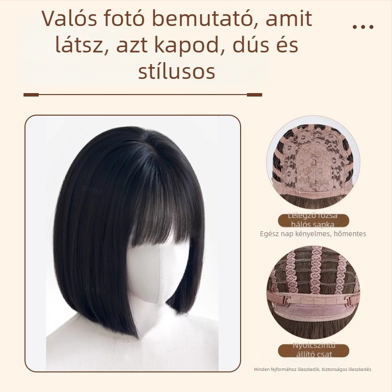 Női rövid, egyenes paróka Lolita stílusban, 30 cm hosszú, alakítható kettős copfba, természetes frufru