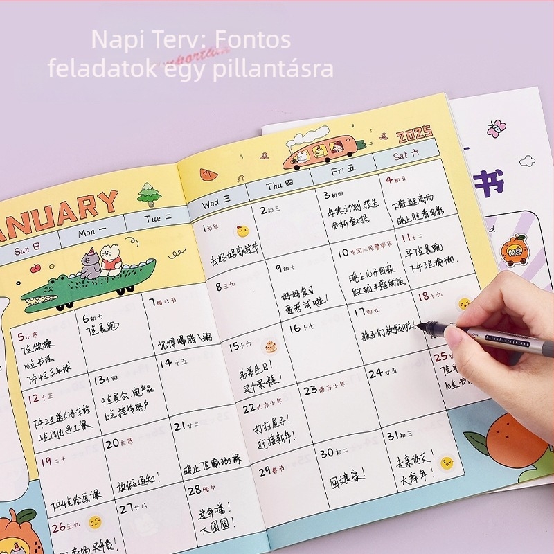 Notepad Paper Tiger — 70 g/m² papír, borító: papír, 50 oldal, japán-koreai aranyos stílus, heti tervező diákok számára