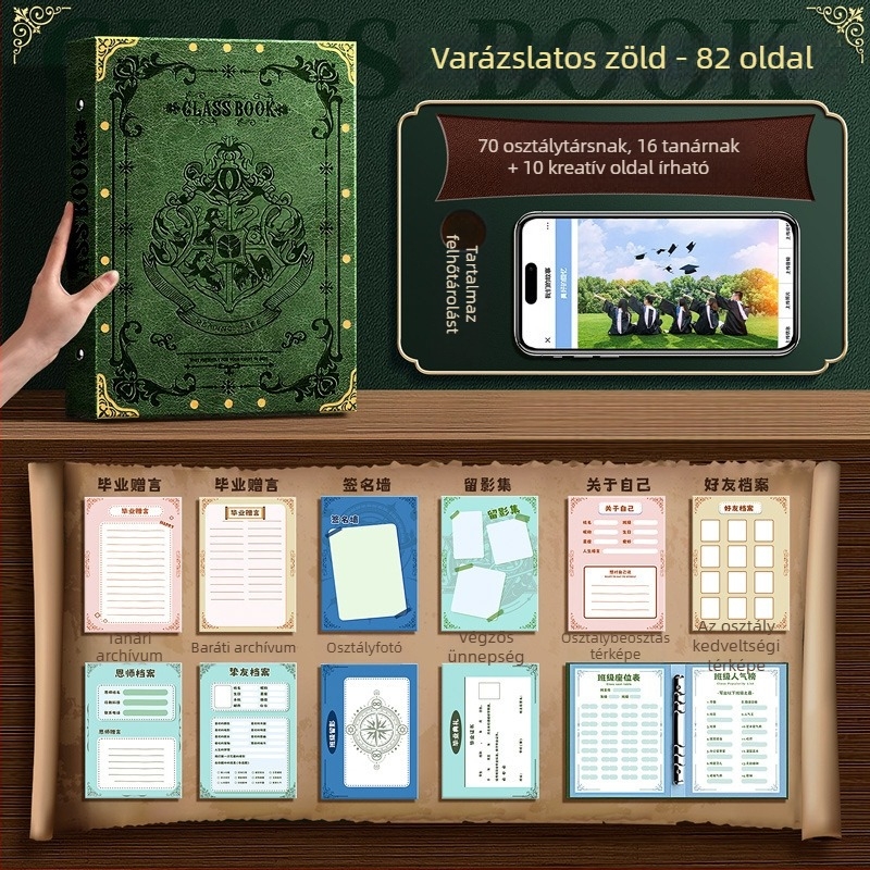 Általános iskola hatodik osztályos ballagási emlékkönyv — Osztálytársak feljegyzései és kreatív címjegyzék (FD1216114122, Könyv kötés: Egyéb, Borító anyaga: Egyéb, Belső anyag: Egyéb)