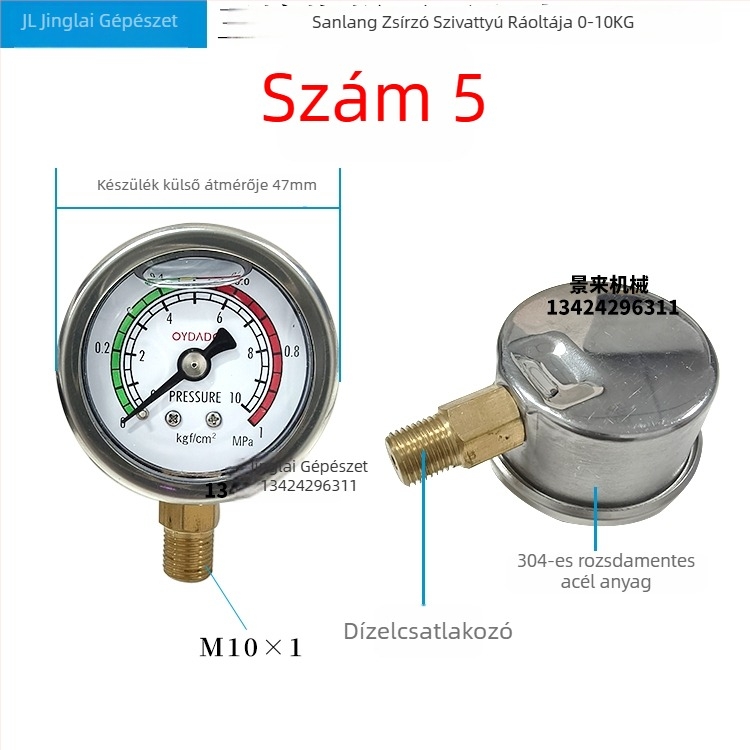 Diafragma nyomásmérő, modell 0-10MPA; tartomány 0-10 MPa; csatlakozások: 1/4, M10×1, 12×1.25