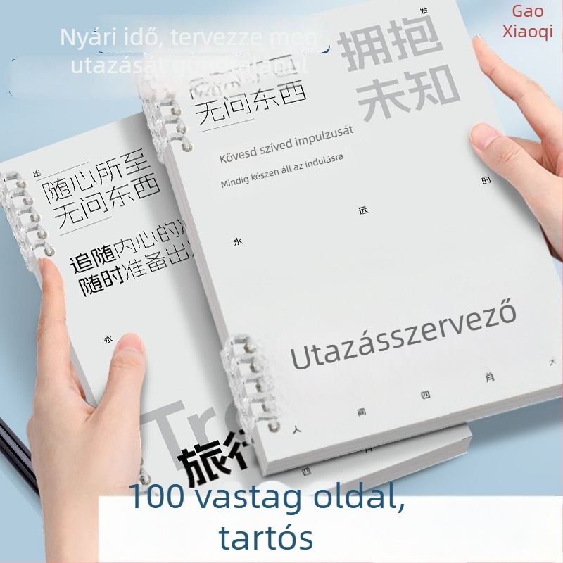Utazási napló és útiterv, hordozható, kompakt jegyzetfüzet