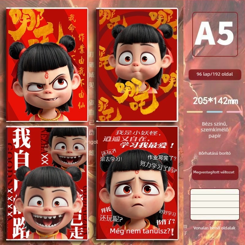 A5 jegyzetfüzet PVC borítóval, spirálkötés, 56 oldal, Dowling 80 g papír, Nezha téma, aranyos japán/koreai stílus