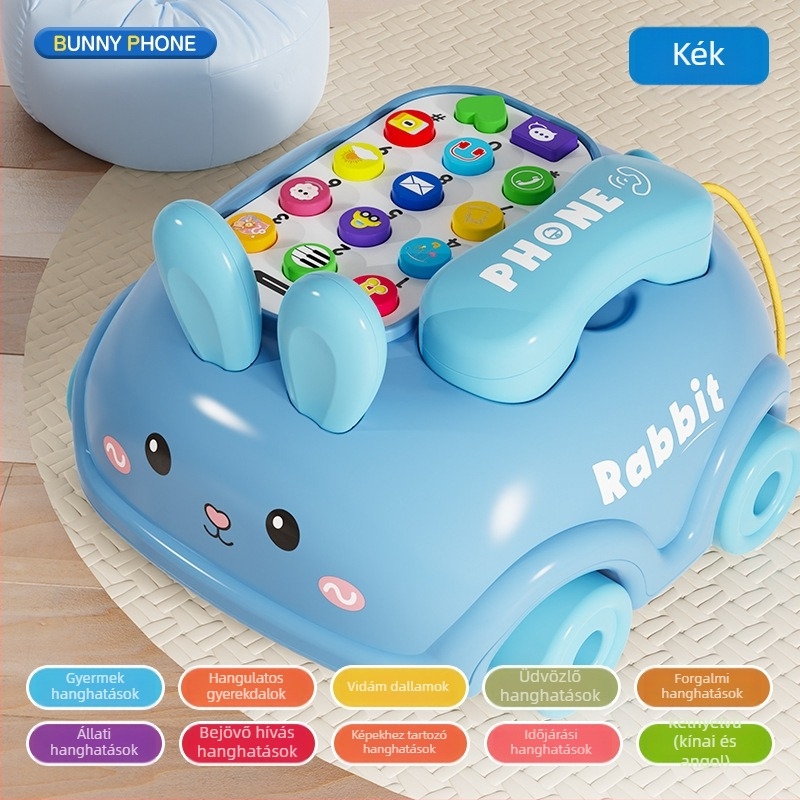 Fejlesztő játék gyerekeknek – nyuszi alakú telefon, zene és interaktív mesék; műanyag kivitel; 4–6 éveseknek.