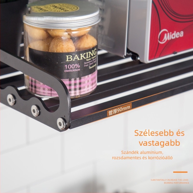 Fali konyhai polc, repülőgép-alumínium, egyetlen polc, skálázható, modern minimál stílus, terhelhetőség 100