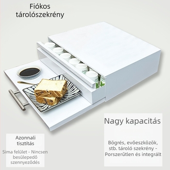 Fém anyagú, kinyitható, kétszintes padlón álló mikrohullámú sütő tároló, trapéz alakú, többfunkciós, telepítés nélkül.