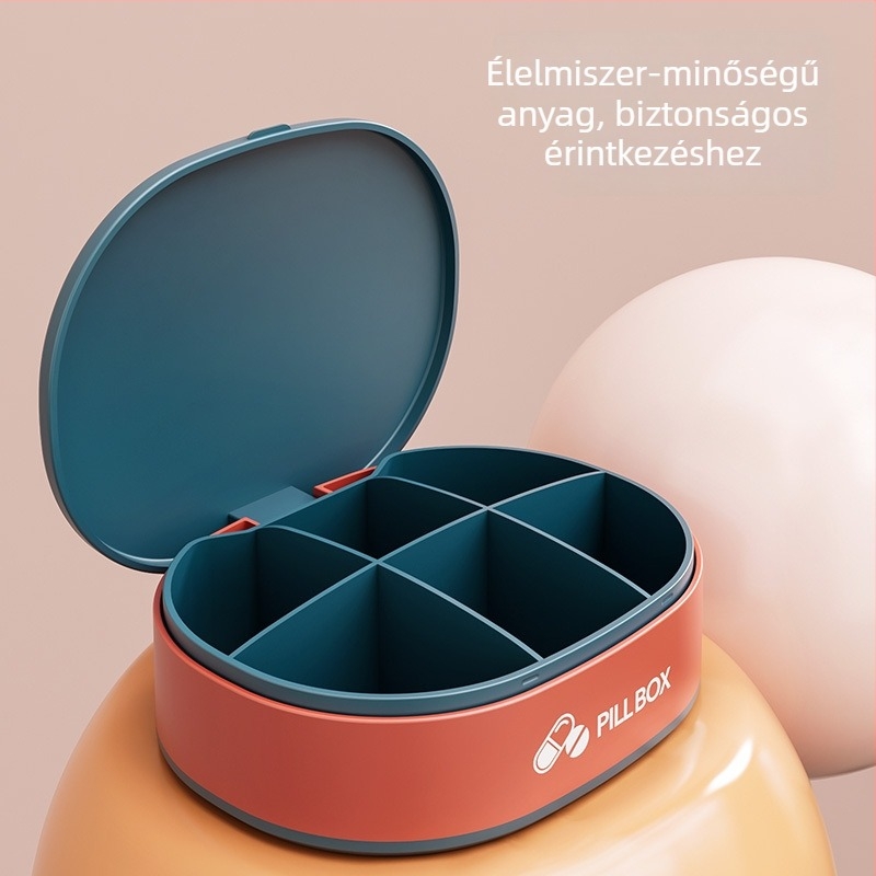 Hétnapos lezárt gyógyszeres doboz fedéllel, kompakt, hordozható rekeszekkel, PP műanyagból