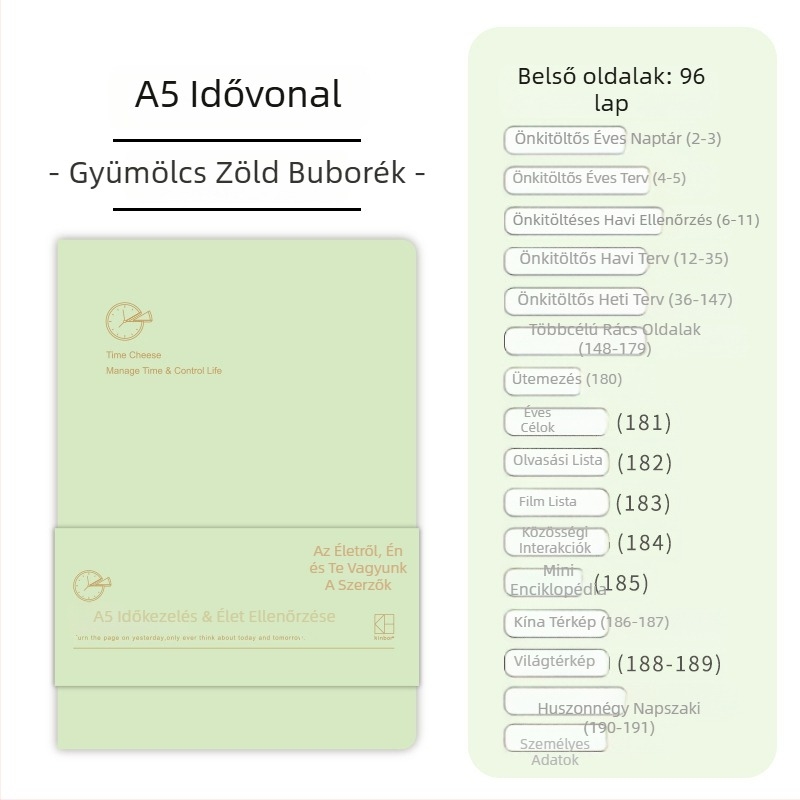 Kinbor önkitöltős napló üzleti iroda stílusban, műbőr borító, arany fólia nyomtatás, ragasztott kötés, erdőpapír