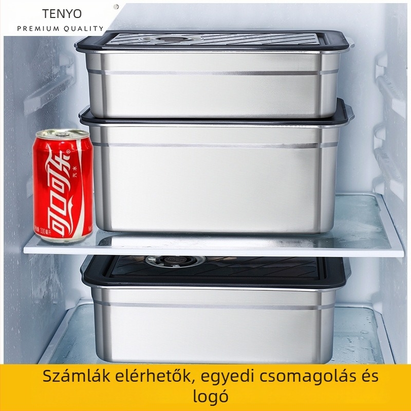 304 rozsdamentes acél zárt ebédes doboz, négyszögletes ételtároló doboz, Crisper Box, kapacitás 2,1–5 L