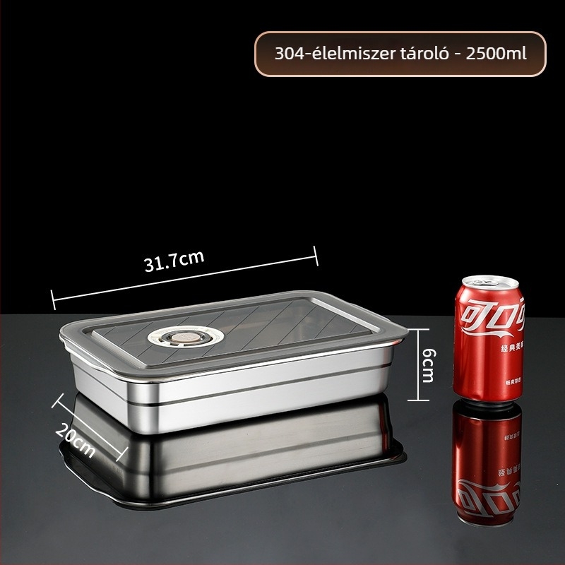 304 rozsdamentes acél zárt ebédes doboz, négyszögletes ételtároló doboz, Crisper Box, kapacitás 2,1–5 L