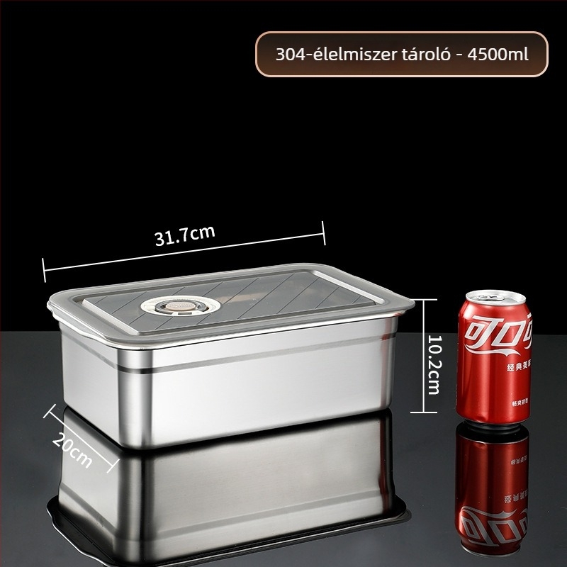 304 rozsdamentes acél zárt ebédes doboz, négyszögletes ételtároló doboz, Crisper Box, kapacitás 2,1–5 L