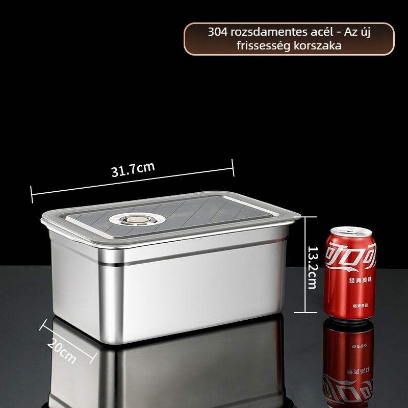 304 rozsdamentes acél zárt ebédes doboz, négyszögletes ételtároló doboz, Crisper Box, kapacitás 2,1–5 L