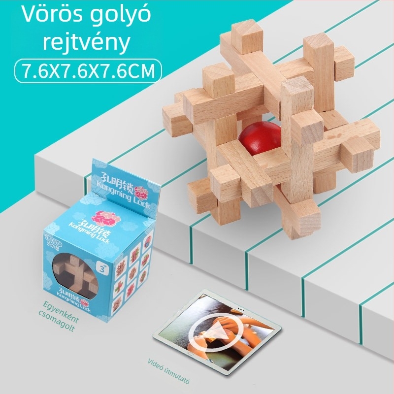 Kongming Lock Luban Ball készlet – Kilenc összefűzött gyűrűs puzzle, Lerth, 4–6 éveseknek