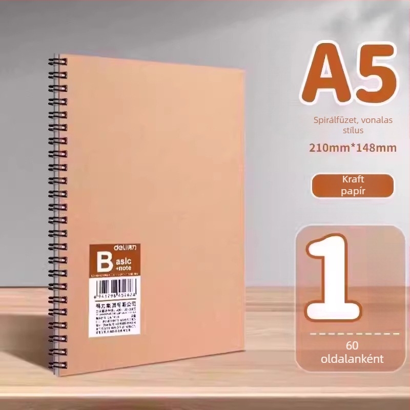 Deli LA560 spirálfüzet kraftpapír borítóval, modell LA560-06, 60 oldal, 70 gsm papír
