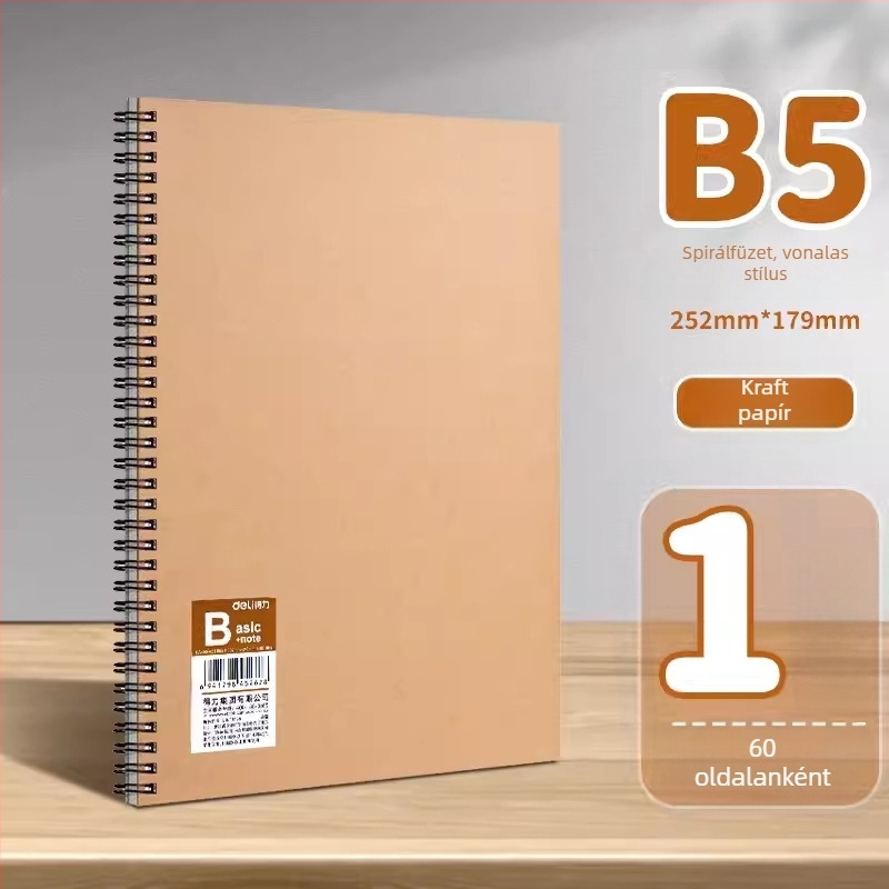 Deli LA560 spirálfüzet kraftpapír borítóval, modell LA560-06, 60 oldal, 70 gsm papír