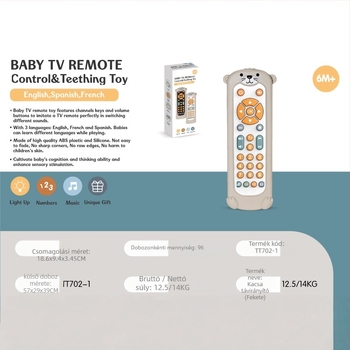 Baba telefonos játék távirányítóval, harapós gombokkal, zene és beszéd, műanyag kivitel, elemmel működik, 0–3 éveseknek