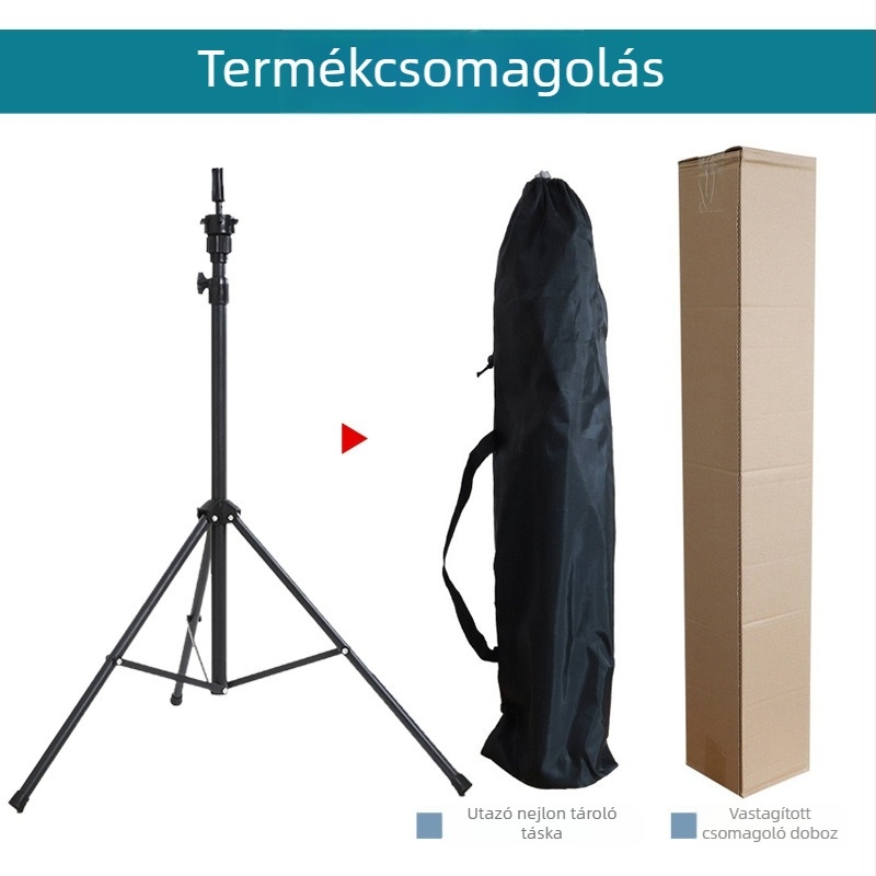 Fejformázó állvány parókához — padlóra álló háromlábú állvány, modell 003, selyem haj, festhető, rövid egyenes frizura, középhosszú haj