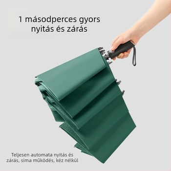 Hátrafelé nyíló összecsukható esernyő 280T anyagból, automatikus nyitás-zárás, 10 bordás rostos váz, sugar 55–61 cm, UPF30+ UV védelem, dupla vastag kupola, férfi üzleti esernyő