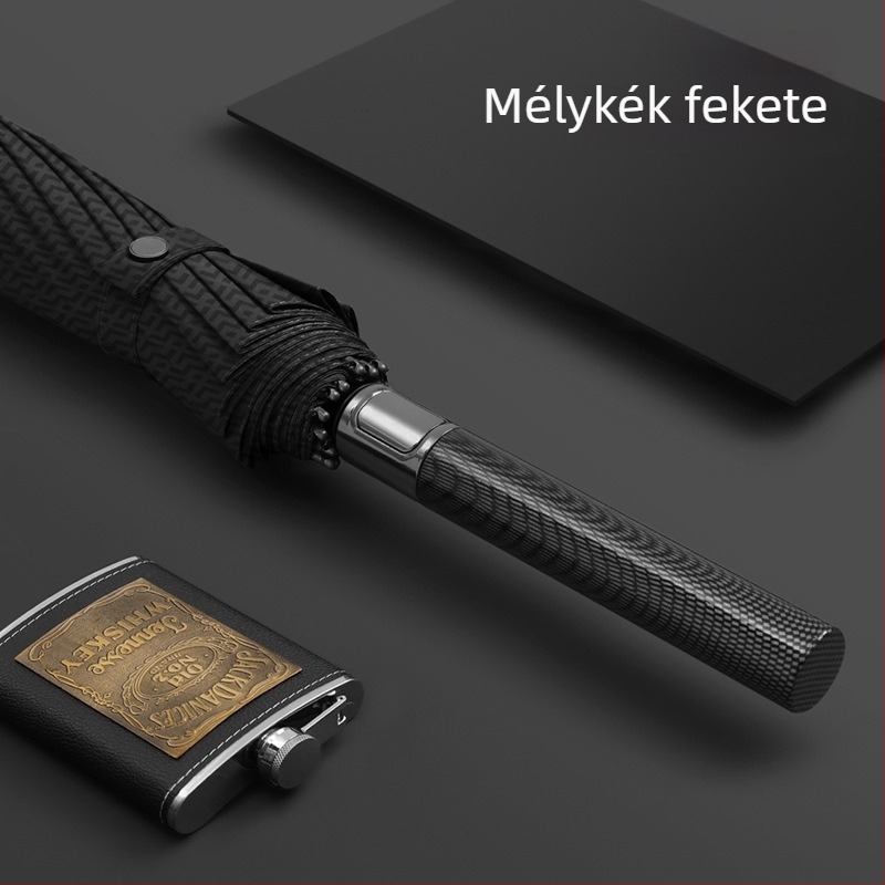 Hátrafelé nyíló összecsukható esernyő 280T anyagból, automatikus nyitás-zárás, 10 bordás rostos váz, sugar 55–61 cm, UPF30+ UV védelem, dupla vastag kupola, férfi üzleti esernyő