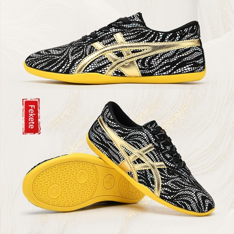 Wushu edzőcipő, uniszex, Microfiber bőr felső rész, tehénín-ín talppal, alacsony sarok 1–3 cm, légáteresztő, könnyű, csúszásmentes beltéri fitneszcipő