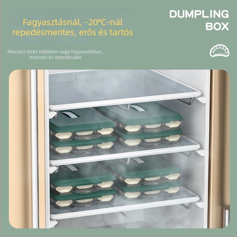 Dumpling tároló doboz fedéllel – műanyag, többszintű tálca a frissesség megőrzéséért