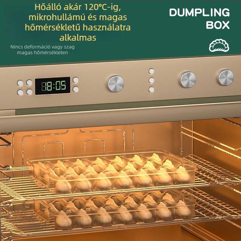 Dumpling tároló doboz fedéllel – műanyag, többszintű tálca a frissesség megőrzéséért