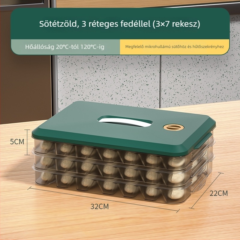 Dumpling tároló doboz fedéllel – műanyag, többszintű tálca a frissesség megőrzéséért