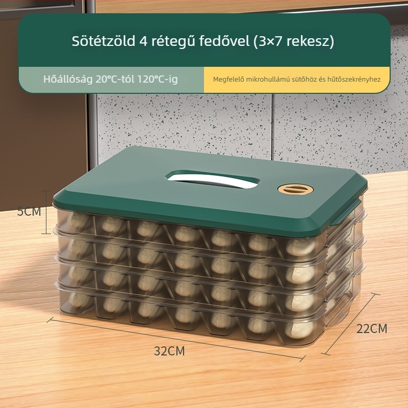 Dumpling tároló doboz fedéllel – műanyag, többszintű tálca a frissesség megőrzéséért