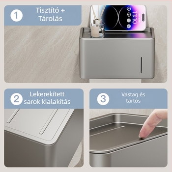 Papírtörlő doboz – szénacél, falra szerelhető, fürdőszobai adagoló roll papírtípushoz, vízálló és többfunkciós