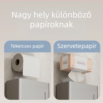 Papírtörlő doboz – szénacél, falra szerelhető, fürdőszobai adagoló roll papírtípushoz, vízálló és többfunkciós