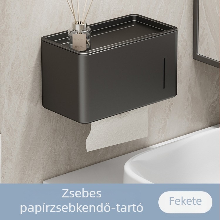 Papírtörlő doboz – szénacél, falra szerelhető, fürdőszobai adagoló roll papírtípushoz, vízálló és többfunkciós