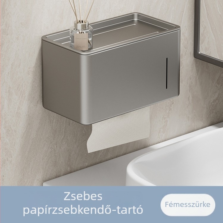 Papírtörlő doboz – szénacél, falra szerelhető, fürdőszobai adagoló roll papírtípushoz, vízálló és többfunkciós