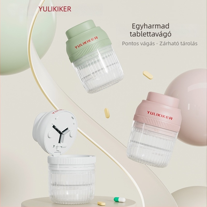 YULIKIKER M5675 gyógyszeres doboz osztott rekesz, 1 rekesz, ABS+PS+420 rozsdamentes acélból, lehajtható fedél