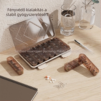 Tablettás doboz, téglalap alakú, 21 rekesz, 1 L kapacitás, PP műanyag