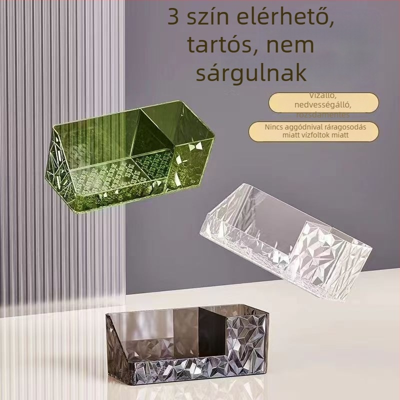 Fali műanyag tároló állvány leereszthető dobozzal – fúrás nélkül, 1 szint, többfunkciós fürdőszobához/sminkhez/konyhához