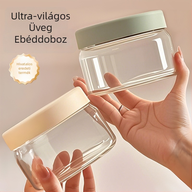 Üveg ebédes doboz, boroszilikát üveg, mikrohullámú sütőben használható, 501–800 ml űrtartalom, zárható fedél