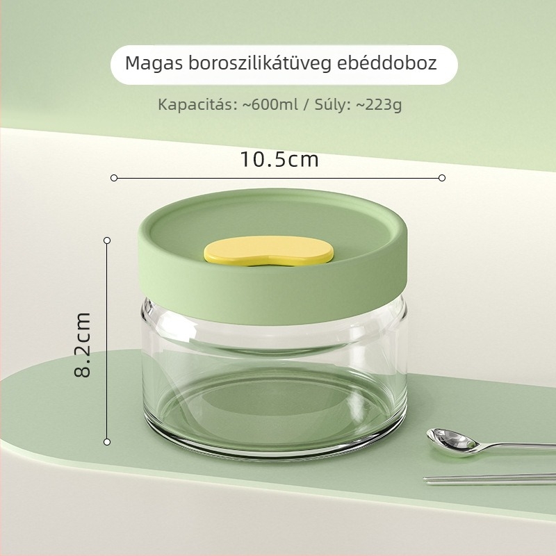 Üveg ebédes doboz, boroszilikát üveg, mikrohullámú sütőben használható, 501–800 ml űrtartalom, zárható fedél