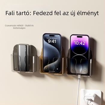 Fali telefon-tároló polc távirányító-tartóval és töltőállvánnyal, műanyag, modell 0001, telepítés nélkül