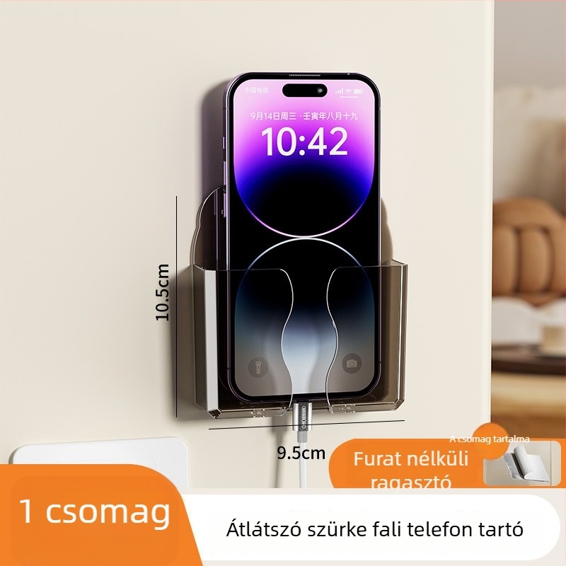 Fali telefon-tároló polc távirányító-tartóval és töltőállvánnyal, műanyag, modell 0001, telepítés nélkül