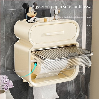 Fali WC-papír tartó, vízálló, műanyag, modell B1554, többfunkciós, fürdőszobába, nappaliba és autóba