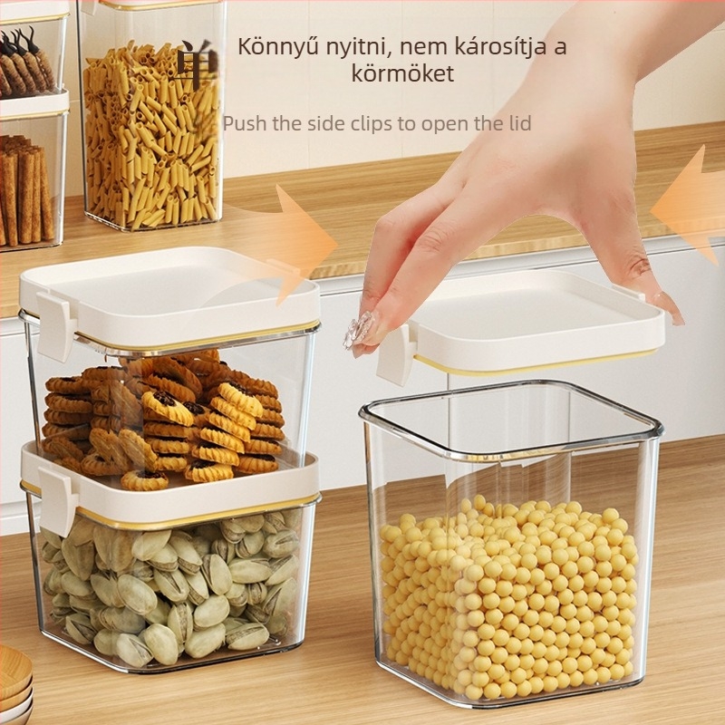 Seal PET élelmiszertároló edény átlátszó fedéllel, négyszögletes forma, 800–1000 ml kapacitás, gabonák és nassolnivalók számára